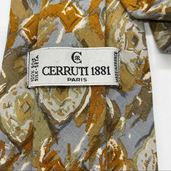 Cerruti 1881 Paris Blue & Brown Abstract Print Tie - Picture 3 of 4